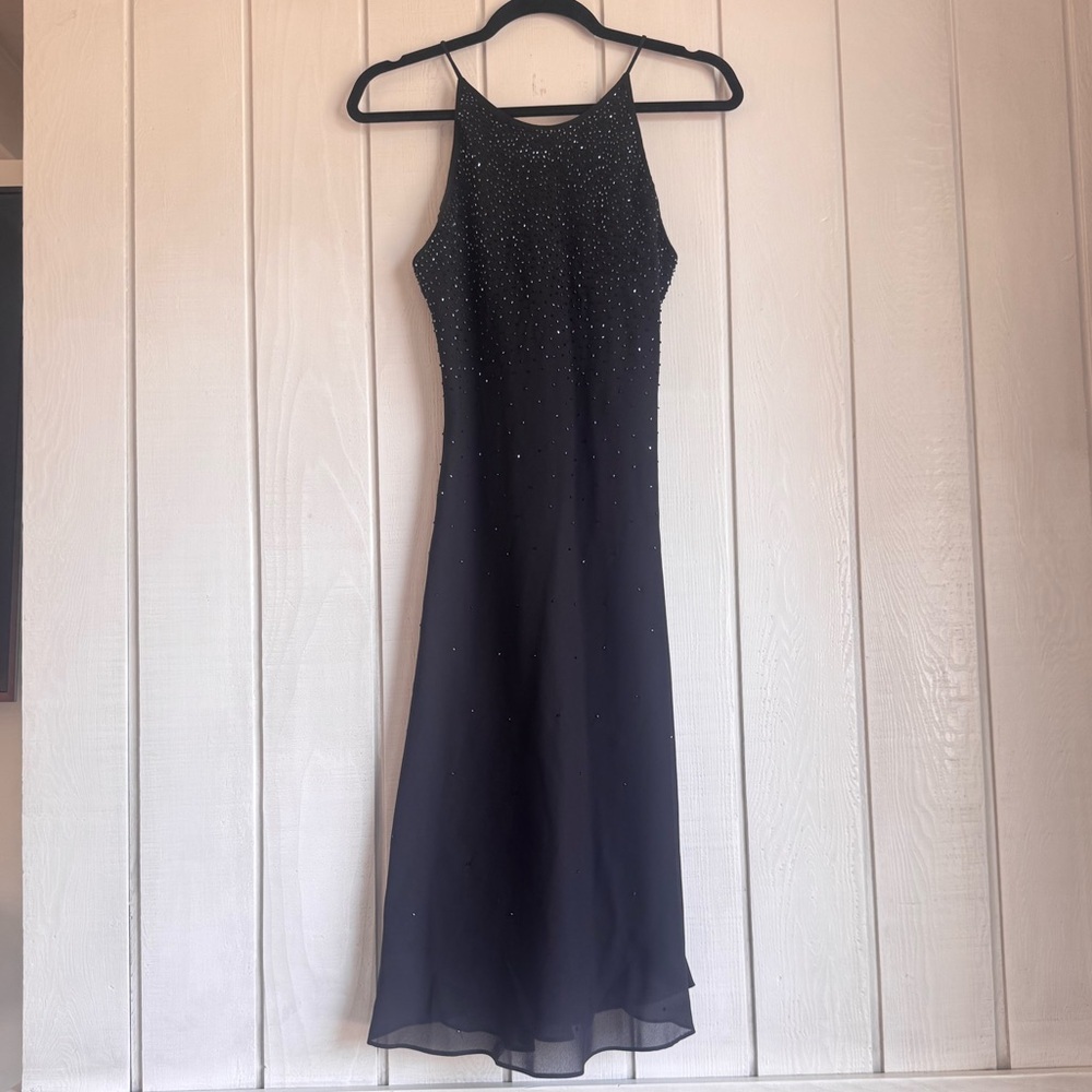 Vintage Chelsea Nites Black Beaded Midi Dress